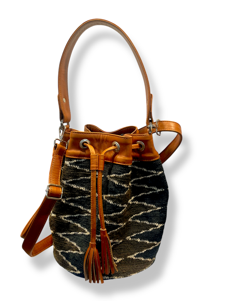 [MAB37] MAB37 - BOLSO CARTERA SHIGRA Y CUERO, RECOGIDO, 1 ASA MANO Y CORREA AJUSTABLE