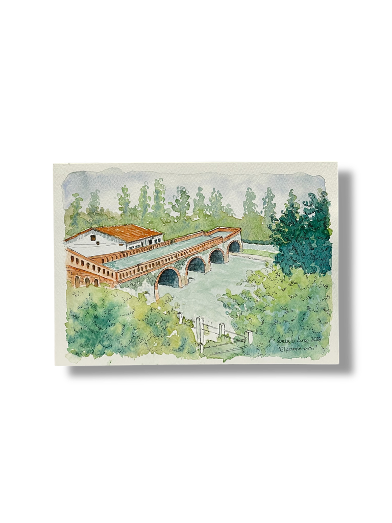 [GA010] OBRA ACUARELA PAISAJE, A5 (PUENTE ROTO)